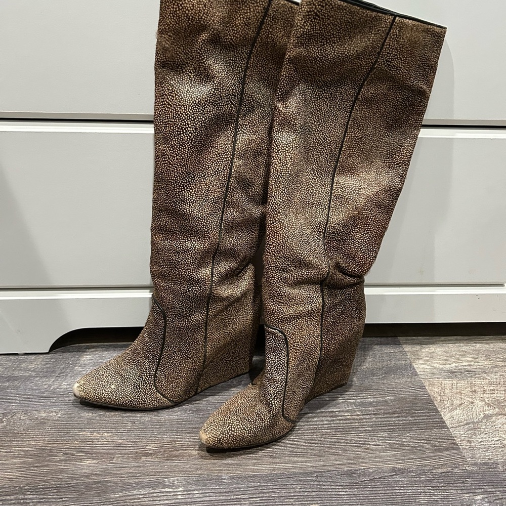 Brown Textured Knee-High Boots